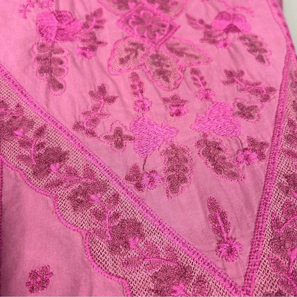 Soft Surrounding 20" sleeve embroidered pink top blouse tunic Sz L - Picture 4 of 8
